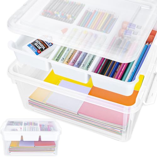 TERGOO 17 QT Craft Organizers and Storage with Removable Tray, Stackable Plastic Storage Box with Lid, Clear Art Storage Container for Organizing Bead, Tool, Sewing, Playdoh