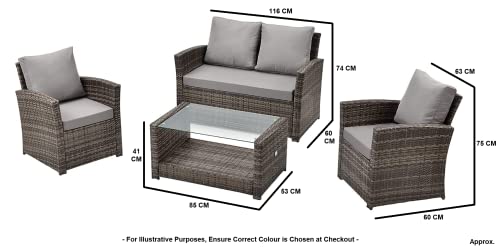 EVRE 4 Seater Rattan Garden Conservatory Patio Furniture Sofa Armchair Roma Set with Glass Top Coffee Table Wicker Weave Sofa and Cushions (Grey) - Image 3