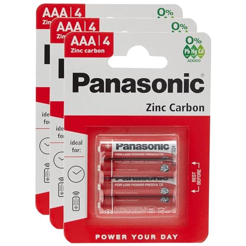 PANASONIC Pack of 3 Blister Packs of 4 Red Zinc-Carbon AAA R03-1.5V Batteries