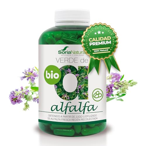 Soria Natural Verde de Alfalfa - Fuente Rica en Vitaminas, Minerales y Clorofila - Suplemento para Energía y Salud Digestiva, Capilar, Piel y Uñas - Antioxidante Natural - 240 cápsulas