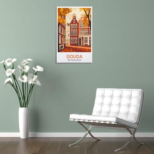 XLLYXYGJQ Gouda Netherlands Poster vintage de voyage sur toile pour décoration d'intérieur, salon, bureau, chambre à coucher - 40 x 60 cm – vue 5