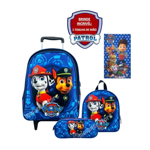 Kit Mochila Rodinhas Infantil Masculina Patrulha Canina Lancheira Estojo