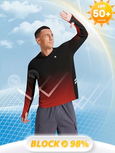 Image of PINSPARK Men's UPF 50+ Sun Shirts Long Sleeve Fishing Hoodie, UV Protection Rash Guard for Outdoor Hiking Running Swim Shirt
