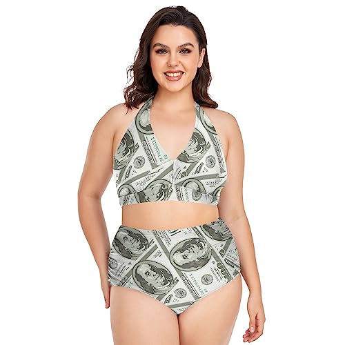 NCRJCZQL Dollars American Bill Women's Plus Size Bikini Swimsuit 2 Piece Bathing Suits
