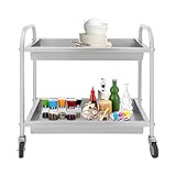 MIUKYUI Professioneller 2-stufiger Schwerlast Servierwagen aus Edelstahl mit 4 Rädern 75kg Tragkraft für Gastronomie Hotel Küche Restaurant Bar Catering Service und gewerbliche Nutzung (JZSKSL-009900)