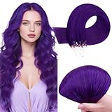 RUNATURE Microring Extensions Echthaar Lila 35cm Haarverlängerung Echthaar Microring Extensions 25g 25Glatt Bunt Extensions Echthaar #Purple