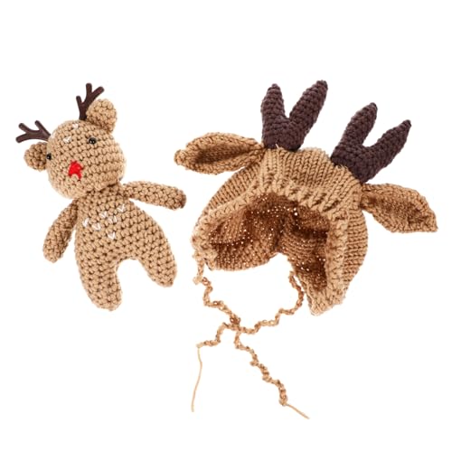 Holibanna 1Set Antler Wool Hat Adorable Knit Cap for Boys and Comfortable and Breathable for Winter Photo Props for Months Brown