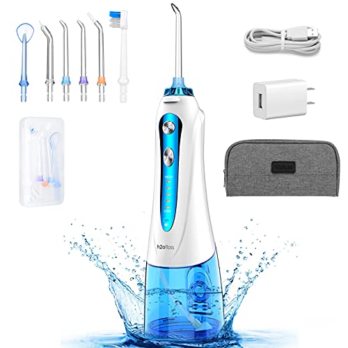 Water Dental Flosser Cordless for Teeth,Braces&Gums Care,H2ofloss Portable Oral Irrigator with 5 Modes and 6 Jet Tips, Rechargeable Water Teeth Cleaner for Home Travel,IPX7 Waterproof
