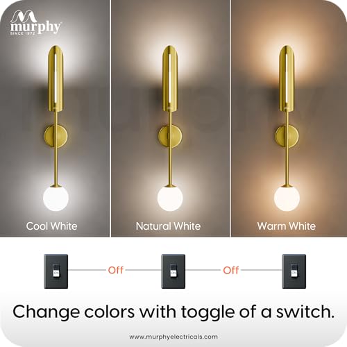 Image of Murphy Alaris Brass LED Wall Light 12W | Gold Decorative Wall Lamp | 3 in 1 White Color Modes | Aluminium Body | Indoor Designer Wall Light | 2 Year Warranty | Pack of 5