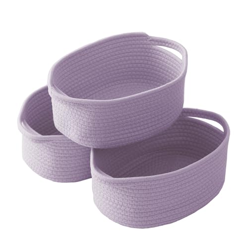 Image of JMvicyroam Small Woven Basket, Empty Gift Basket, Purple /3 Pack | Small Gift Basket, Cotton Rope, 12 x 8 x 47 in, Handles, Includes Ribbon and Bag, Birthday Gift Basket