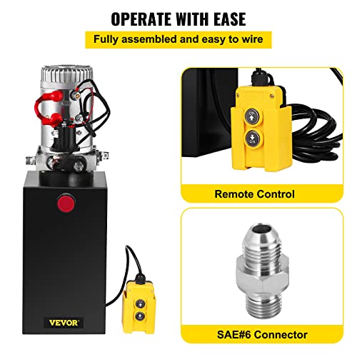 Mophorn Hydraulic Pump, 10 Quart Hydraulic Power Unit, Single Acting Hydraulic Pump, 12V DC Hydraulic Pump (Steel Reservoir, Single Acting, 3200 PSI) w/SAE#6 Connector for Dump Trailer Car Lifting