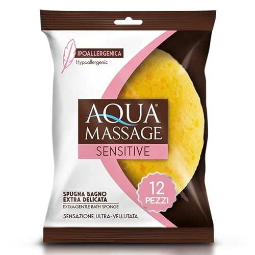 ARIX | 12 esponjas de baño para el cuerpo extra delicadas de la línea Aqua Massage Sensitive, esponja suave para todo tipo de pieles, Supgna suave y absorbente masaje Relax – 12 unidades