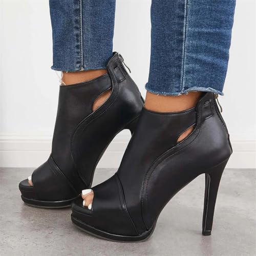 Black Peep Toe Stilettos Platform High Heel Ankle Boots2