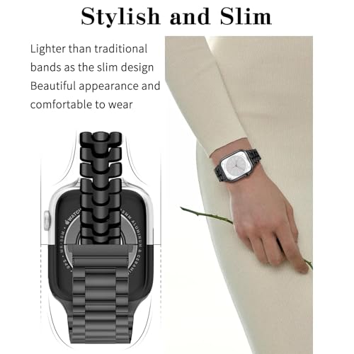 Thin Metal Band Compatible with Apple Watch Band 38mm 40mm 41mm 42mm 44mm 45mm 49mm, Dressy Stainless Steel Chain Strap, Slim Fancy iWatch Band with Case for Women Men