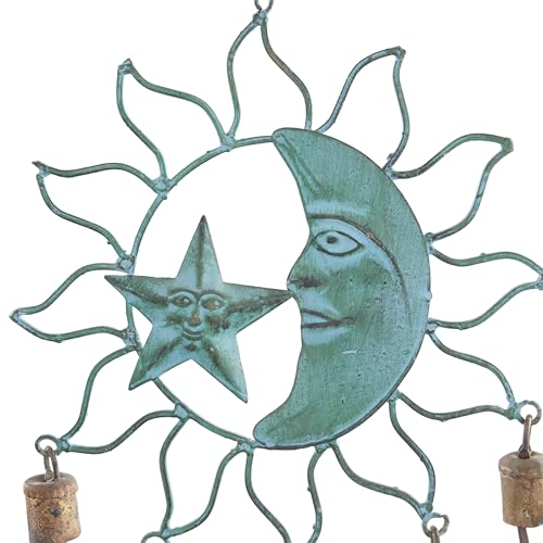 Deco 79 Metal Sun and Moon Windchime with Bells, 13" x 11" x 1", Turquoise - Image 3