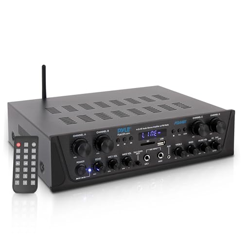 Pyle 500W- Bluetooth Verstärker, Mini Verstärker, Amplifier, Stereo Receiver- 4 Kanal AUX, FM- Radio, RCA- Subwoofer, USB, Mic- Eingang mit Echo, Audio Verstärker- Perfekt für Heimkino & Studio