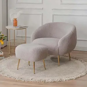 CRAFTCITY Accent Chair with Ottoman Set, Upholstered Round Back Living Room Chair with Footrest Comfy Sofa Chair with Golden Metal Legs Elegant Barrel Chair for Reading Room, (Grey)