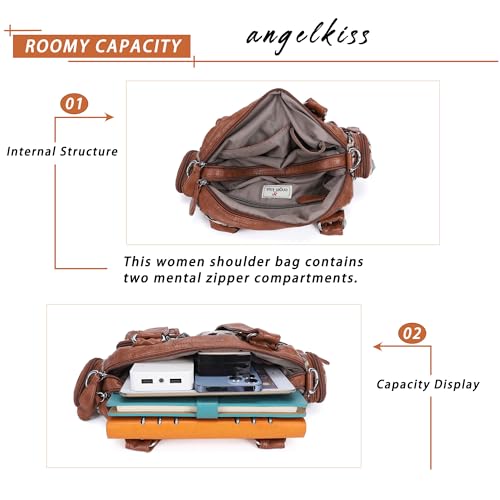 Image of Angel Kiss Hobo Crossbody Purses for Women Shoulder Bag Multipocket Soft Hobo Purses Removable Strap Leather Handbags