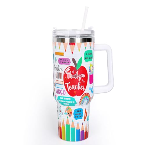 Whaline 40 oz Back to School Tumbler with Handle Straw...
