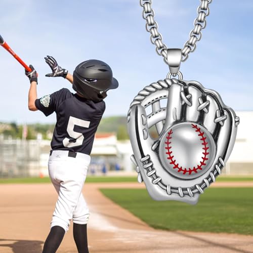 Baseball Necklace for Men - 925 Sterling Silver Baseball Glove & Ball Pendant Jewelry - Sports Gift for Fans, Dads & Players2