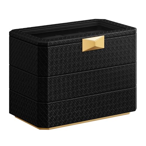 SONGMICS HOME Ronne JWB021B01 - Caja para relojes (3 niveles, 8 compartimentos, apilable, piel sintética, efecto flotante, idea de regalo, funda de color negro, forro interior en negro), colección