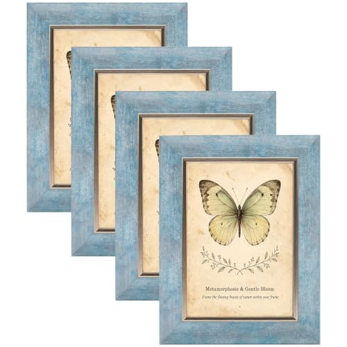 XUANLUO 5x7 Picture Frames Set of 4,Rustic Retro Photo Frame(Blue)