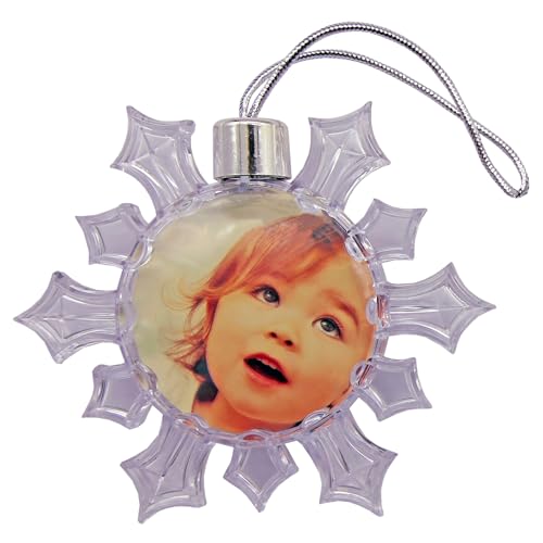 Bauble Snowflake Decoration, Christmas Photo Baubles, Medium Photo Frame Tree Decoration each holds 2 x 53 mm photos - Ideal Personalised Gifts, Create your own Bauble (Snowflake)