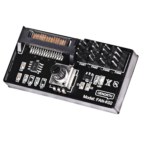 GIASYIEH 4-Pin PWM Fan Controller Hub - 12V PC Chassis Fan Speed Knob Adapter with SATA Power, 60W Output & 3M Tape for 4 Fans (Case Fan Hub/PWM Cooling Controller)