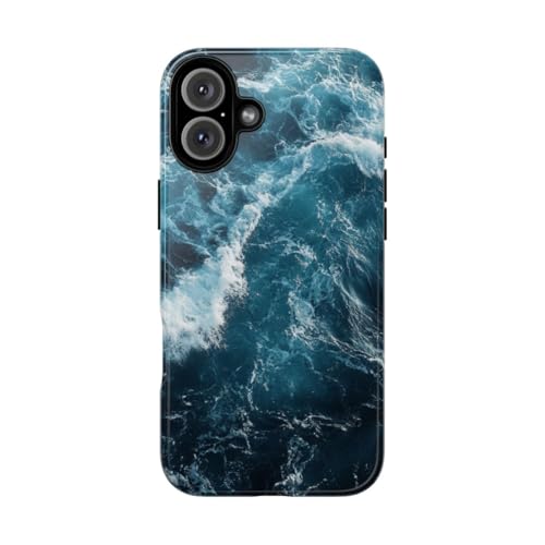Coque iPhone 16 Plus Ocean Waves rigide brillante bleue antichoc