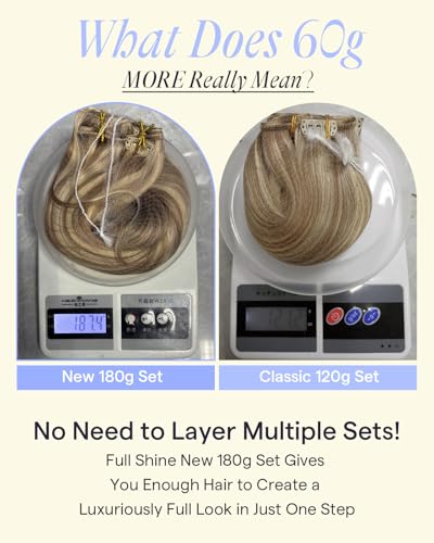 Image of Full Shine Thick Clip in Hair Extensions Real Human Hair, 20 Inch 180g 7Pcs | Dark Blonde Mix Light Blonde Highlights Clip ins for Women, Invisible Fit for Volume, Fine to Medium Hair