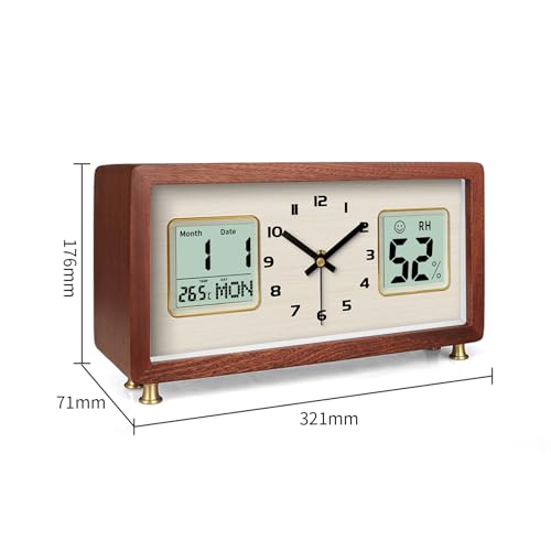 Reloj de mesa de madera con temperatura para sala y escritorio 3