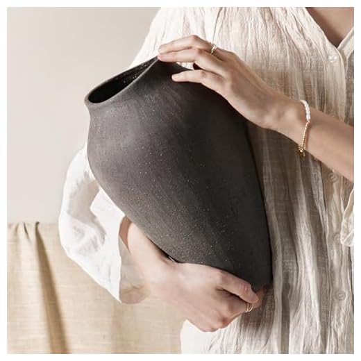 Black Ceramic Vase - Large 11.8 Inch Tall Floor Vase for Centerpieces, Farmhouse Rustic Minimalist Home Decor for Living Room, Enterway, Wedding (Sandstone Black)