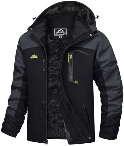 MAGCOMSEN Men's Winter Coats Water Resistant Ski Snow Jacket Warm Fleece Jacket Parka Raincoats With Hood Multi-Pockets