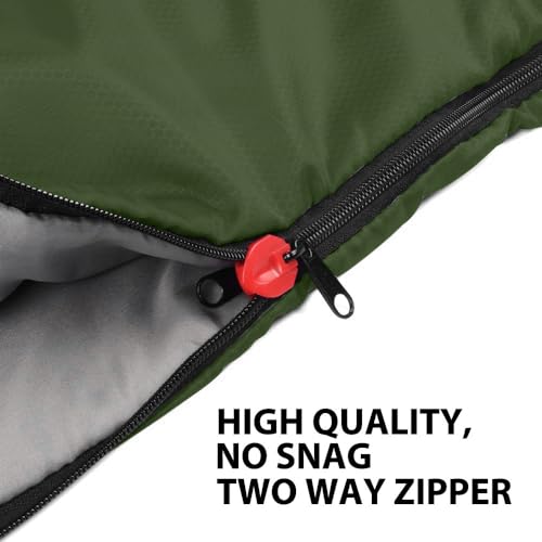 Bolsa de dormir para uso interior y exterior - Ideal para niños, adolescentes y adultos. Ultraligera y compacta (Verde OD - Cierre izquierdo) miniatura 4