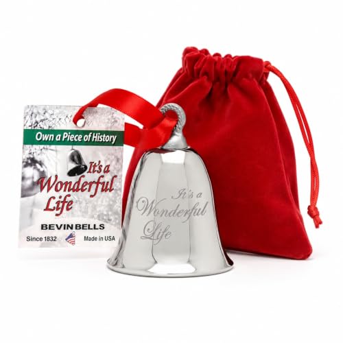 Bevin Bells It’s a Wonderful Life Christmas Tree Ornament Bell | Made of Steel | Movie Keepsake Christmas Ornament | Includes Red Velvet Bag & Red Satin Cord | Made in CT, USA