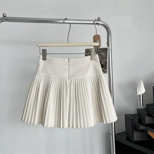 Elegant Pleated Mini Skirts Women Vintage Buttons Solid A-Line High Waist Short Skirt3