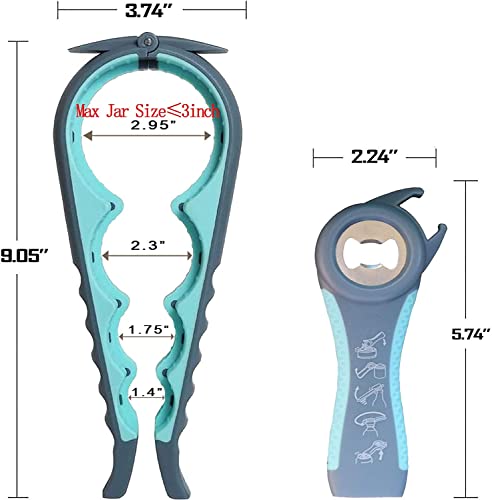 Set Di 3 Apribottiglie, 5 In 1 E 4 In 1, Apribottiglie In Vetro Multifunzionale, Facile Da Usare Per Bambini, Anziani E Persone Artritiche, Aiuto Di Presa In Silicone (Blu) - immagine 5