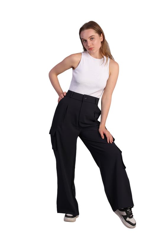 Image of HIGH Buy Women Korean 5 Pocket Cargo Comfort and Styles Baggy Super Lycra Pants for Women and Girls - Perfect High Waist Trousers for Women
