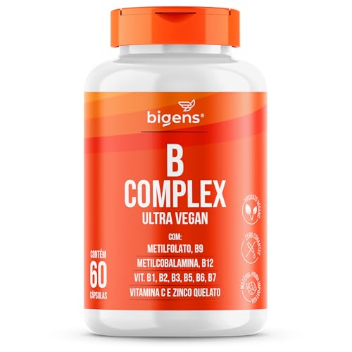 Vitaminas do Complexo B, Vegano, MetilFolato, Metil B12, B1, B2, B3, B5, B6, B7, C, Zinco, 60 capsulas, Bigens
