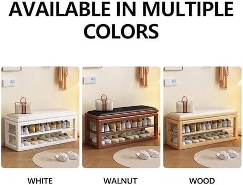 Slim Shoe Storage Cabinet, Multi-Color Wooden Shoe Rack & Entryway Bench with High-Resilience Cushioned Ottoman, Stylish Hallway Cupboard (31.5in)
