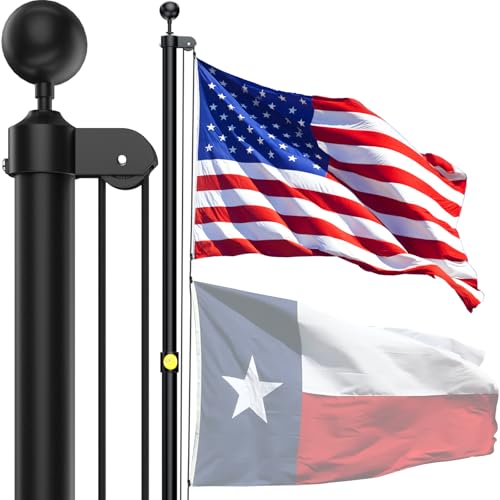 IOEN 25FT In Ground Aluminum Flag Pole 80MPH Wind Resistant Extra Thick Sectional Black Flagpole Kit with Reinforcement Rings 3x5 US Flag & White Gloves for Yard Lawn Residential Outdoor