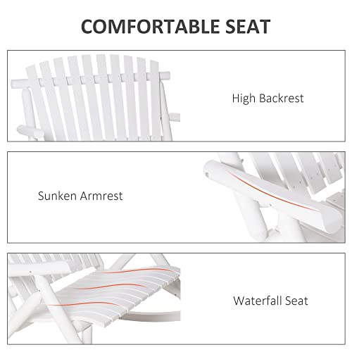 Outsunny Double Wooden Porch Rocking Bench, Adirondack Porch Rocker Chair, Heavy Duty Loveseat For 2 Persons With High Rise Slatted Seat & Backrest, Smooth Armrests, White #TOP4