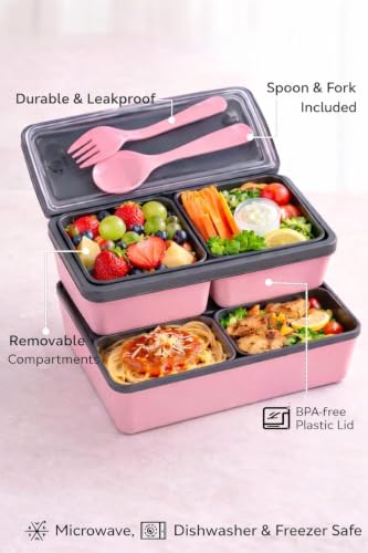 Image of 2 Layer Lunch Box with Spoon & Fork, Leakproof BPA Free Lunch Container, Microwave Safe Food Storage Box for Office, School & Travel