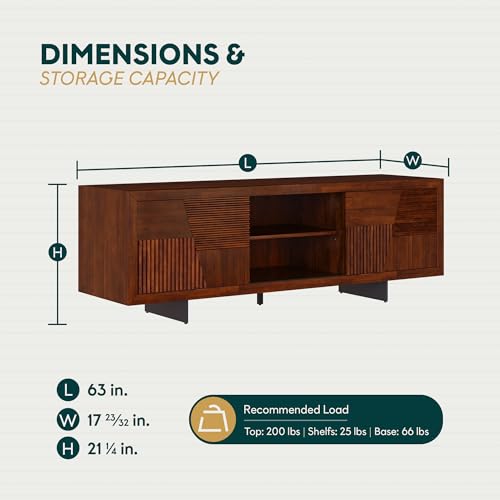 Image of Trapeze TV Stand for Living Room - Wooden Media Console with Storage, Metal Legs, Large Walnut TV Stand for Stylish Home Entertainment Setup