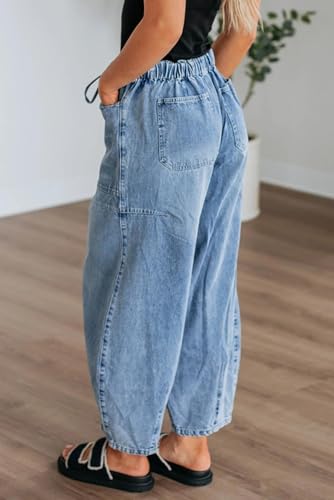 SELINK Casual High Waisted Jeans for Women Pocket Drawstring Paperbag Waist Jean4