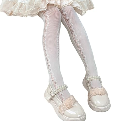 Tights, Girls Lace Leggings with Love Heart Decors, Comfortable Children's Long Stockings Hollowed Out Pantyhose