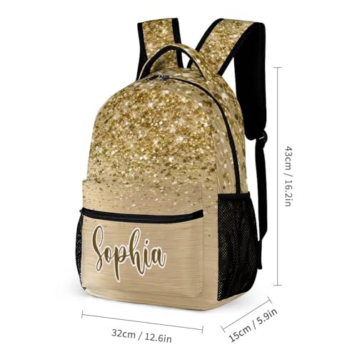 zaaprintblanket Custom Gold Glitter Sparkling Bling Print Backpack 3 Piece Set Personalized School Backpack with Lunch Bag Pencil Case for Boys Girls Kids2