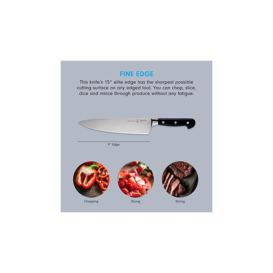 Messermeister Meridian Elite 9” Traditional Chef’s Knife - Fine German Steel Alloy Blade - Rust Resistant & Easy to Maintain