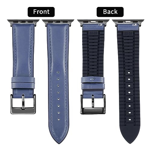 BINLUN Compatible with Apple Watch Bands Leather Soft Silicone Inner Hybrid Sweatproof 38mm 40mm 41mm 42mm Watch Strap for iWatch Ultra SE Series 11/10/9/8/7/6/5/4/3/2/1(Black Buckle,Deep Blue) - Image 2