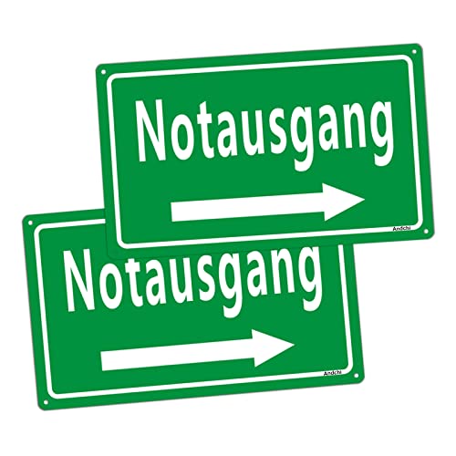 Andchi 2 Stücke Notausgang Rettungswegschild Schild, Wasserdicht und Rostbeständig Aluminium Metall 15x25cm (Ausfahrt Nach Rechts)